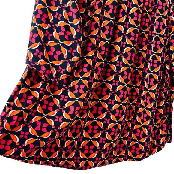 Crown & Ivy 2X partridge print navy orange pink white V-neck elbow sleeve - Picture 7 of 11
